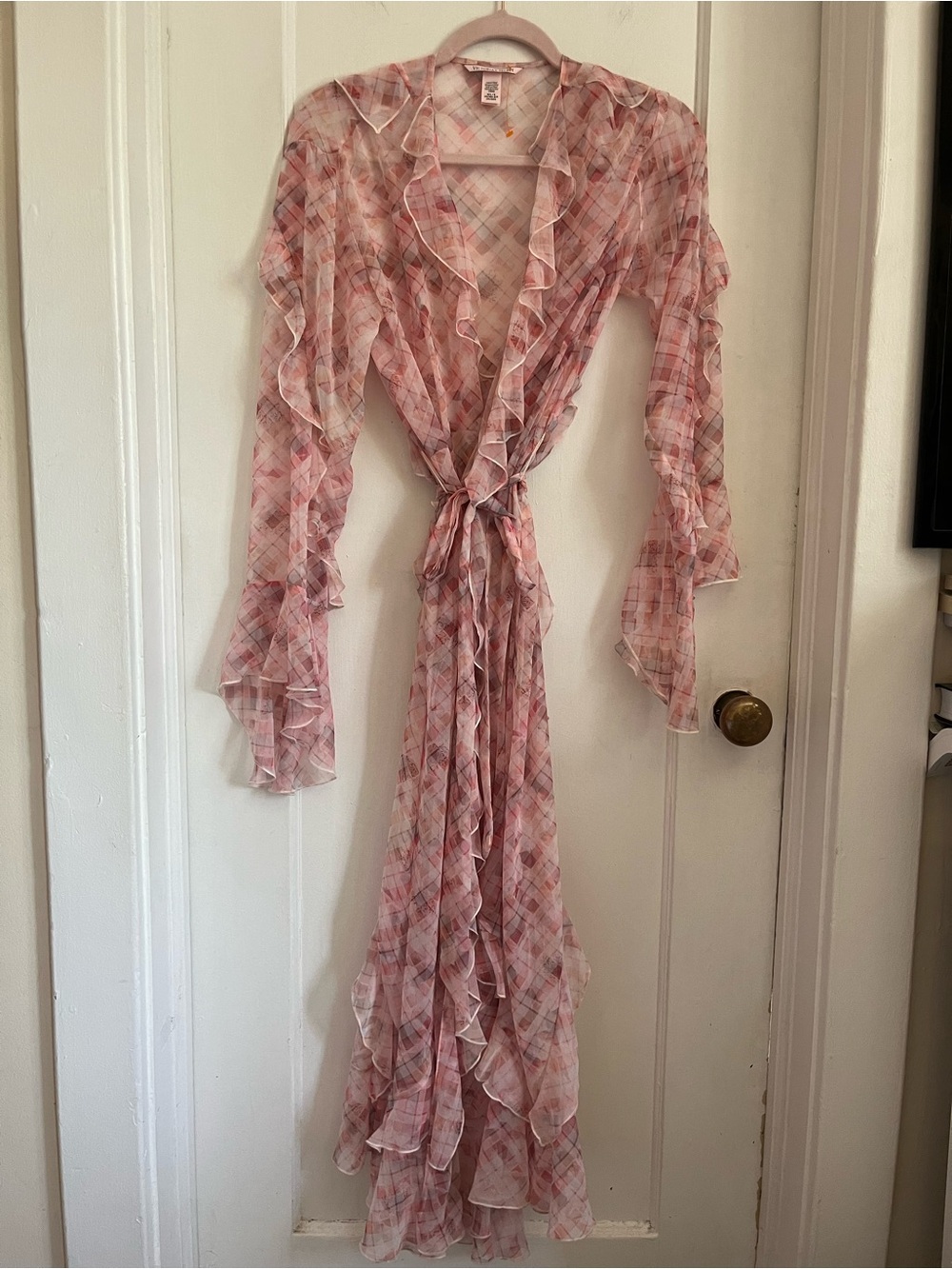 Victoria's Secret Pink Plaid Ruffle Sheer Robe